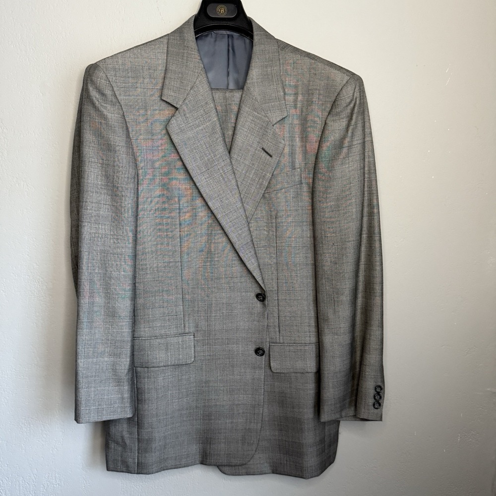 Hickey Freeman 2 Piece Suit 42L Diplomat‎ Grey Glen Plaid Wool And Silk USA Made